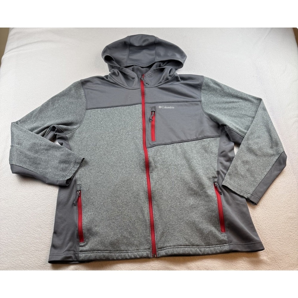 Columbia Zippered Hoodie-Men's Gray With Red Zipper Pockets Size XL
